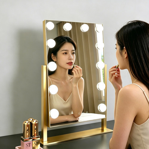化妆镜立式桌面梳妆台镜子带灯