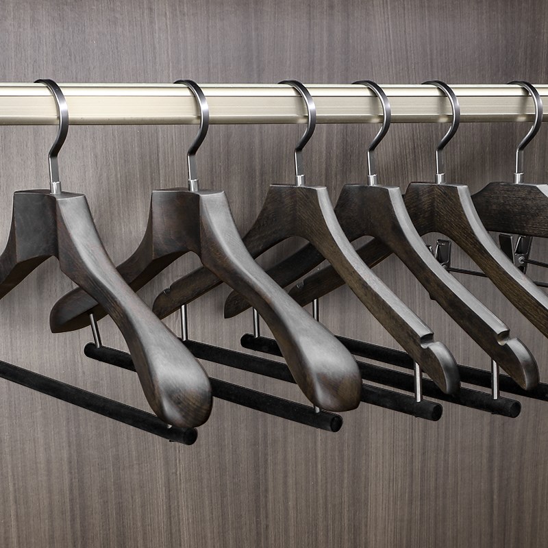 高档黑色实木衣架轻m奢衣柜衣帽架专用衣挂高端木质无痕防滑衣撑