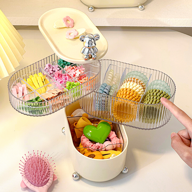 儿童发饰收纳盒宝宝皮筋头绳抓夹发圈女孩饰品Q整理多层旋转首饰