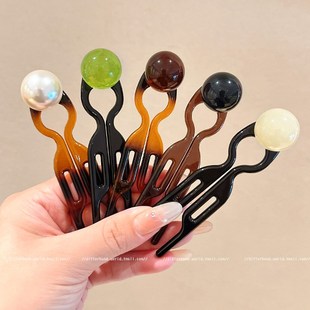 圆珠小鱼发簪u型盘发神器丸x子头发夹女倒插梳发卡短发过渡期簪子