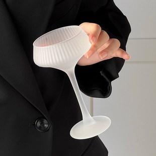 磨砂条纹高脚f杯鸡尾酒杯玻璃红酒香槟杯气泡水杯子冰淇淋杯雪糕
