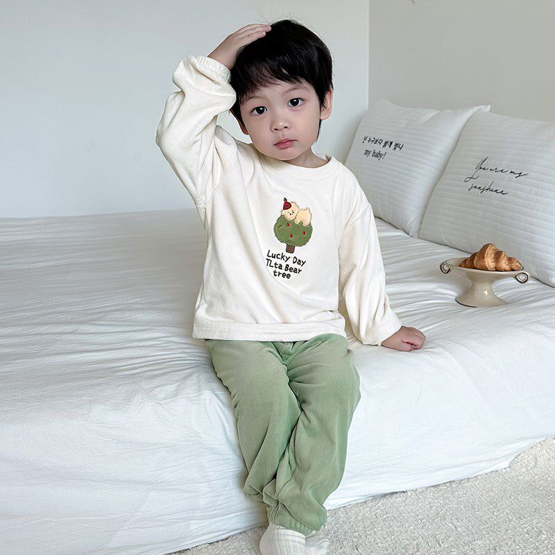 儿童海岛绒睡衣套装秋冬季男童保暖冬H天小孩女童宝宝珊瑚绒家居