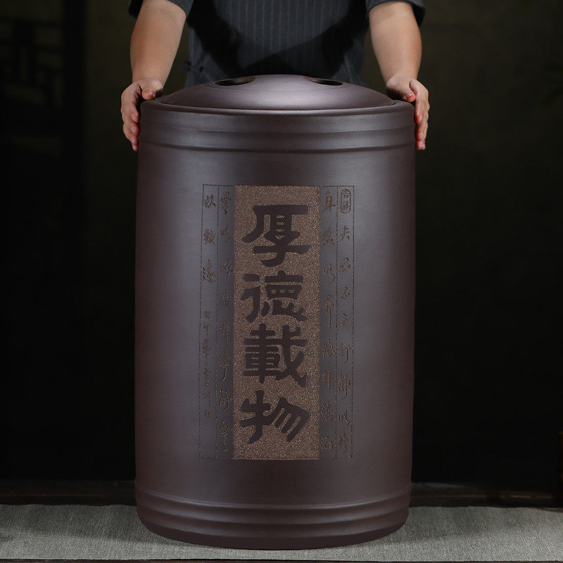 宜兴大号紫砂茶叶罐特大号码茶缸A密封防潮普洱散茶饼储存陶罐家