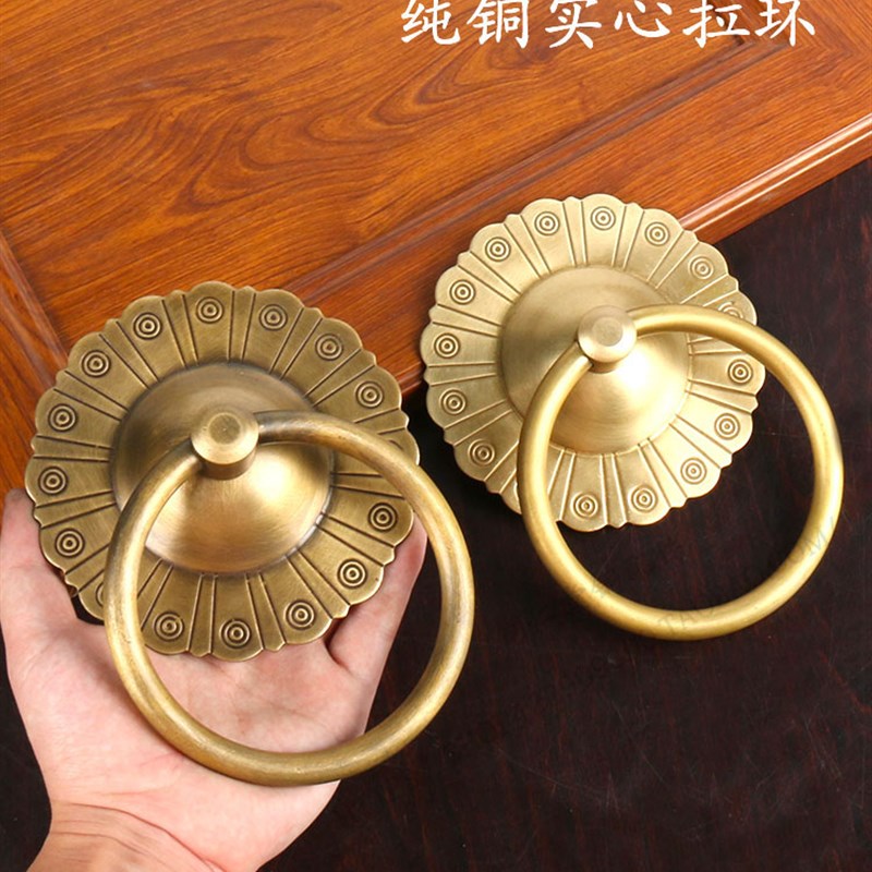 纯铜木门铜拉手中式仿古铜大门拉手老式门环实心拉U环仿古铁门把