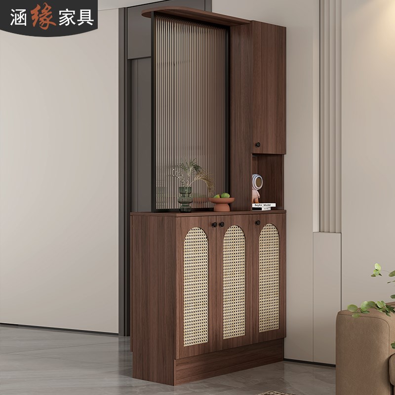 进门双面玄关隔h断柜客厅屏风柜复古仿藤编门厅鞋柜收纳一体柜7W3