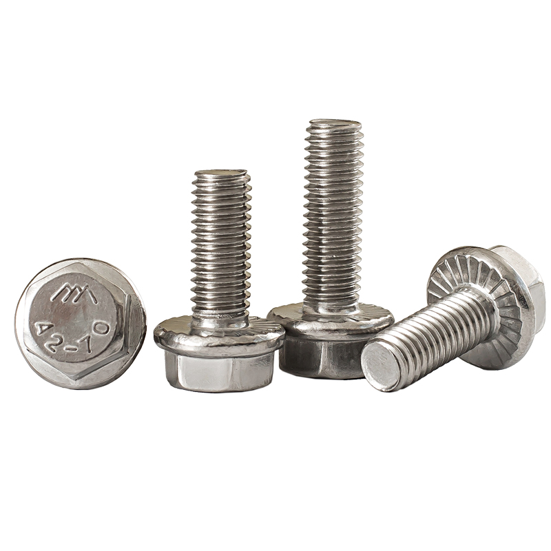 304不锈钢法兰面螺丝钉外六角螺栓带垫防滑带齿防松MQ4M5M6M8-M20