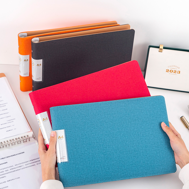 高档皮质资料册横款磨砂变色a4文件夹透明插页t高清20孔O型夹B5票