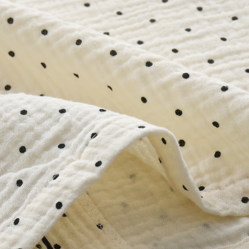 水玉波点睡衣女士夏季纯u棉纱布双层薄款宽松短袖短裤家居服套装