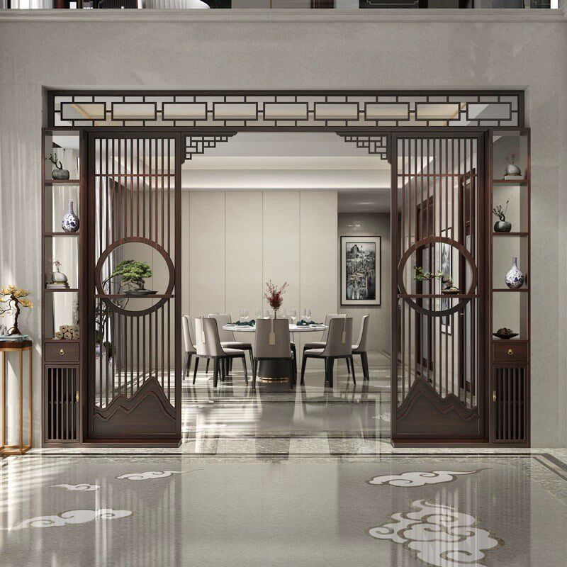 实木花格月洞门新中式客厅月w亮门仿古隔断屏风圆形拱门博古架定