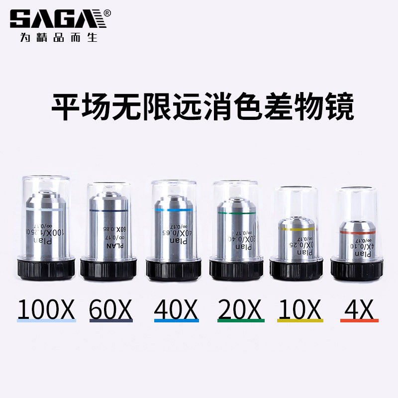 专业生物显微镜消色差物镜无限远平场4X/10X/2I0X/40X/60X/100X倍