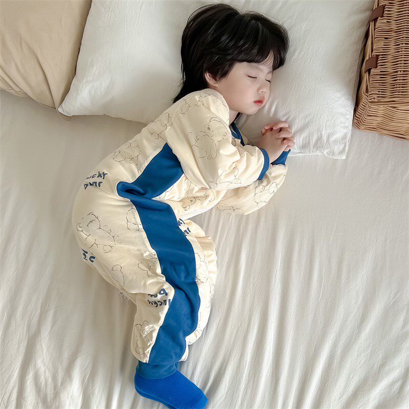 睡袋秋冬款儿g童纯棉加厚防踢被宝宝春秋季连身睡衣男女童夹棉防