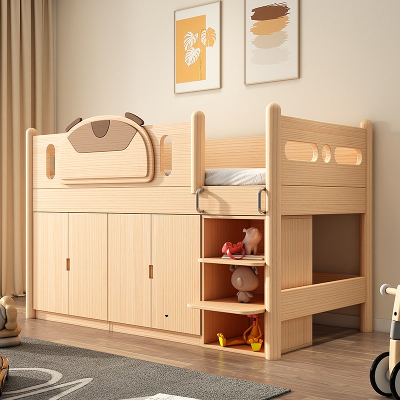 全实木儿童床男孩女m孩半高床多功能组合床中高床带护栏简约储物