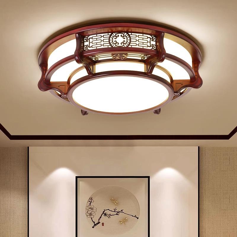 新中式吸顶灯实木客厅灯仿古典现代中式灯具中国风餐厅卧室灯圆形