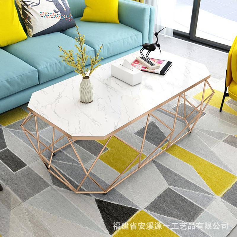北欧小户型铁艺创意大理石茶几客厅轻奢长方形茶桌现代简约茶几
