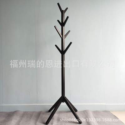 简易衣帽架挂衣架木制落地衣服架卧室收纳架黑色