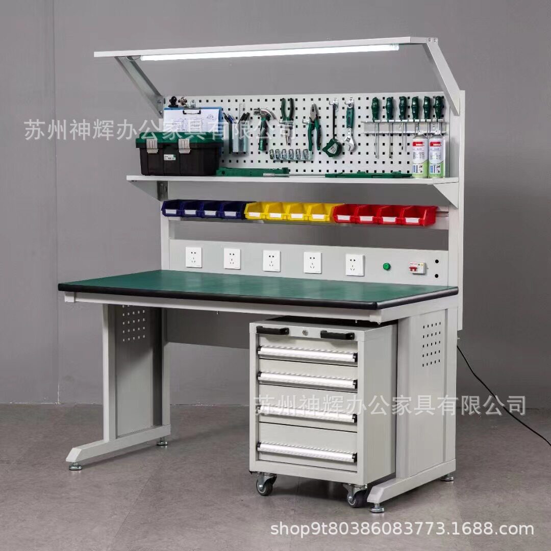 防静电操作台电子维修桌车间打包试验钳工桌流水线带灯双面工作台图片