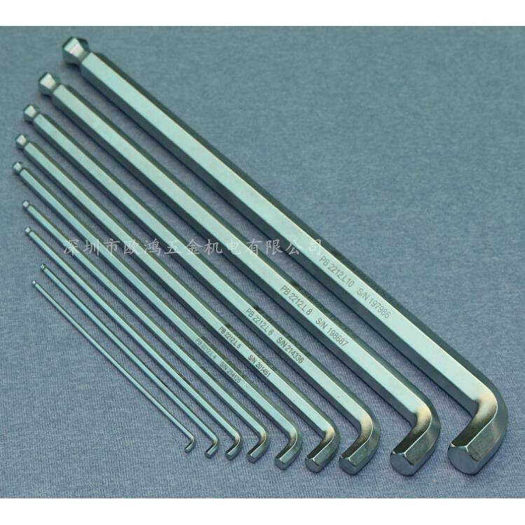 瑞士PB2212L系列234568MM100°弯头短销头加长内六角扳手