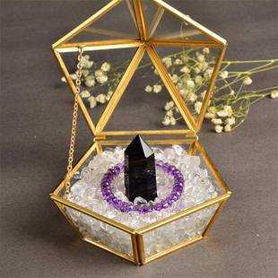 天然紫粉白水晶净化消磁碗盒首饰收纳盒带盖水晶柱水晶簇净化套餐