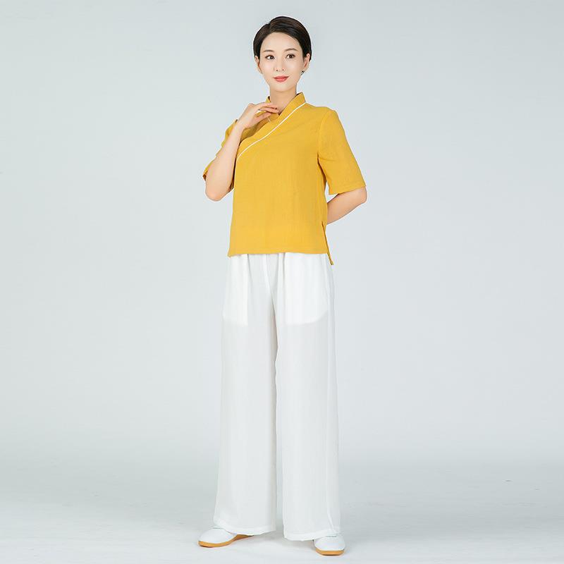 武农夏季新款亚麻太极服女士中袖练功服宽松舒适休闲瑜伽服图片