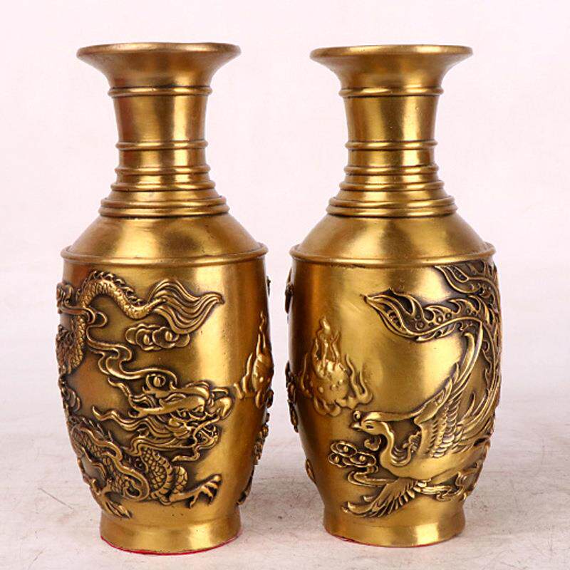 杨铜记铜花瓶摆件龙凤花瓶工艺品摆件插花花瓶