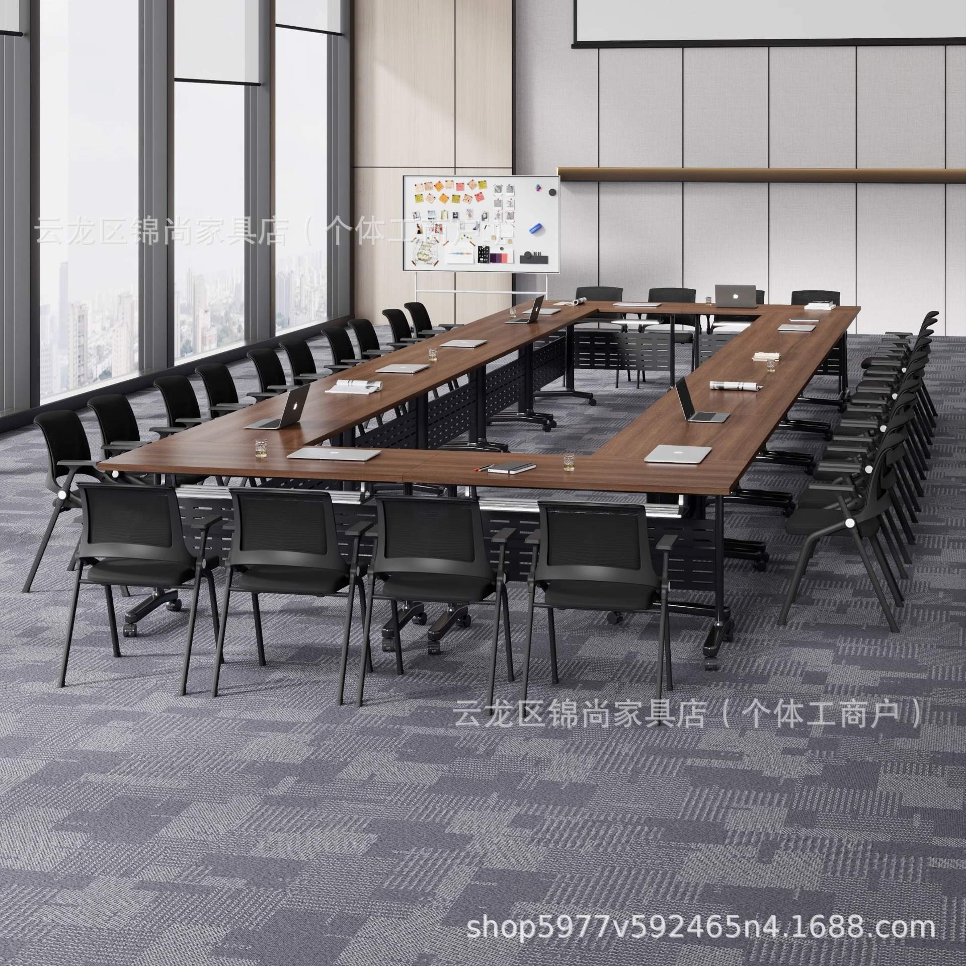 折叠会议桌培训桌椅带轮可移动拼接办公桌会议室培训室双人长条桌