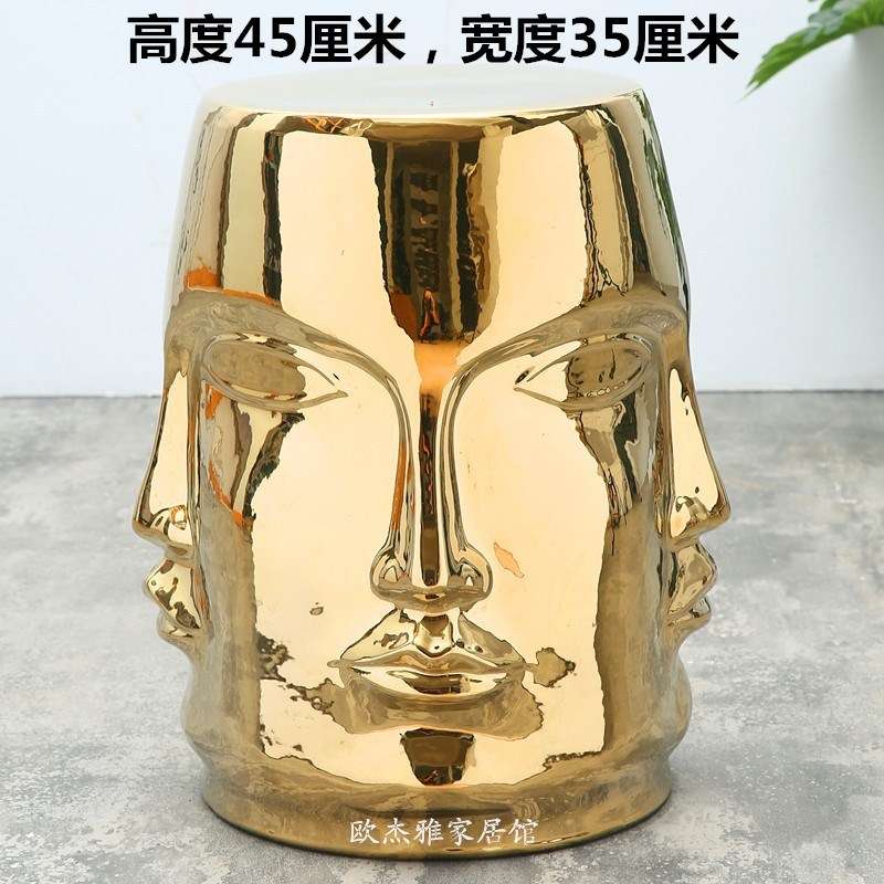 创意脸谱凳陶瓷凳 陶瓷鼓凳绣墩人面凳子 人脸四面佛镀金镀银瓷凳