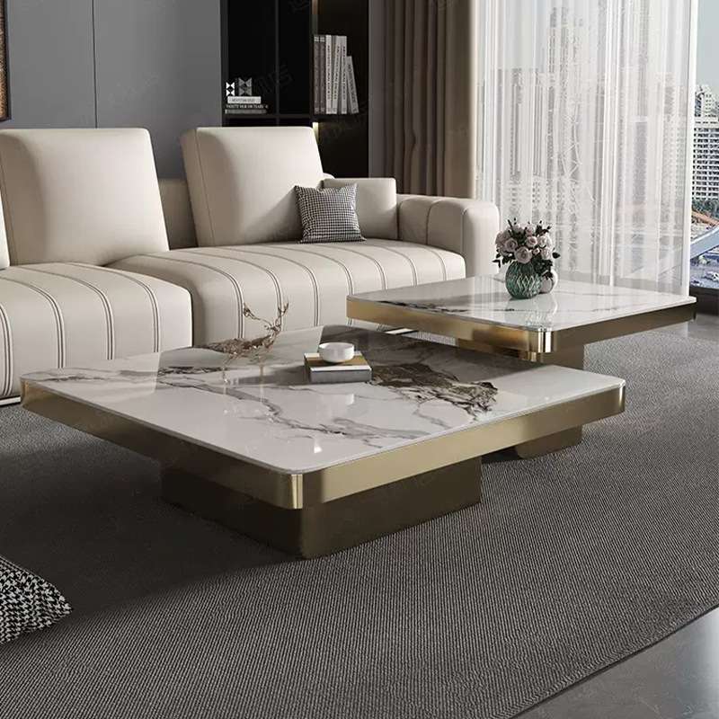 茶几轻奢现代简约方形大小组合高级艺术意式极简岩板茶几客厅家用