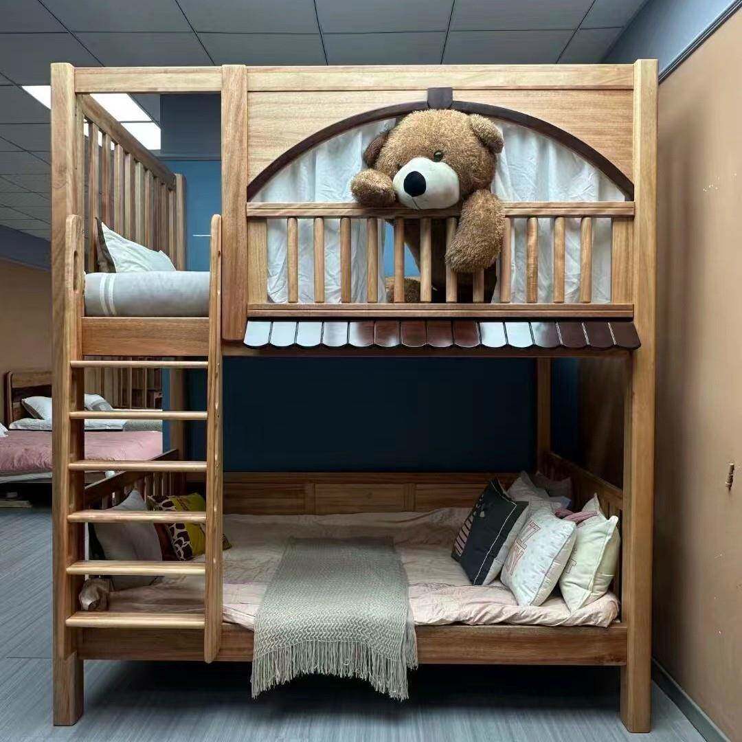 儿童床双人床红檀木上下铺同宽双层床高低子母床小户型树屋小房子