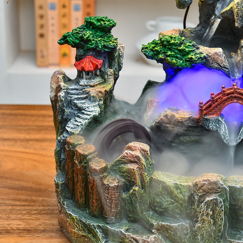 高山流水摆件循环水开业工艺品财源D滚滚喷泉水车风水轮生财加湿