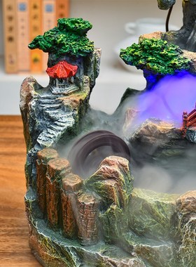 高山流水摆件循环水开业工艺品财源D滚滚喷泉水车风水轮生财加湿