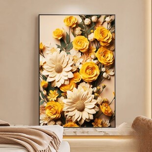向日葵挂画落地画客厅装饰画现代简约沙发背景墙壁画正对门玄关画