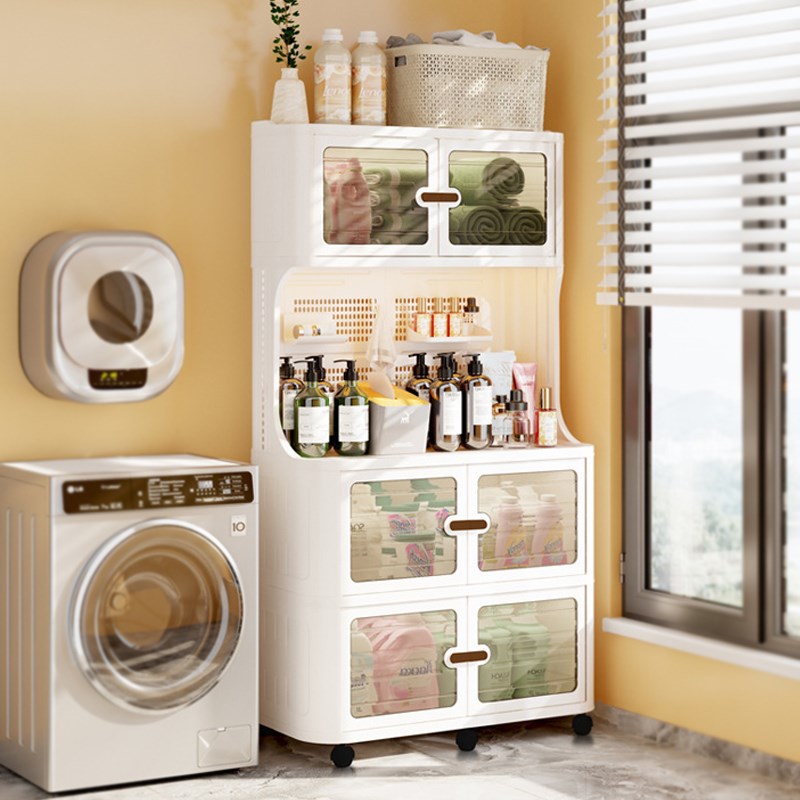 卫生间置物架夹缝柜收纳柜v厕所储物柜阳台整理柜带门防潮多层防