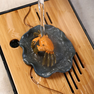 宜兴手工紫砂变色茶宠 荷叶变色螃蟹茶盘摆件精品茶玩