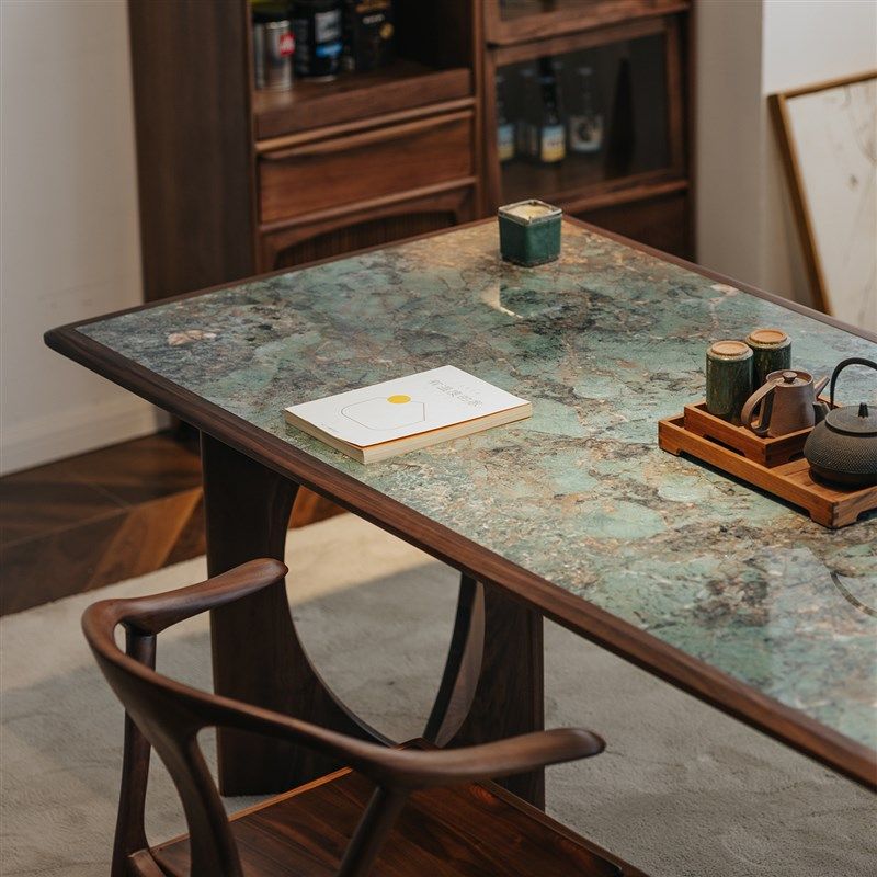 物应光环岩板餐桌小户型北美黑胡桃木实木长方形饭桌复古餐桌,住宅家具,岩板餐桌,淘宝优惠券,粉丝福利购,淘宝优惠卷