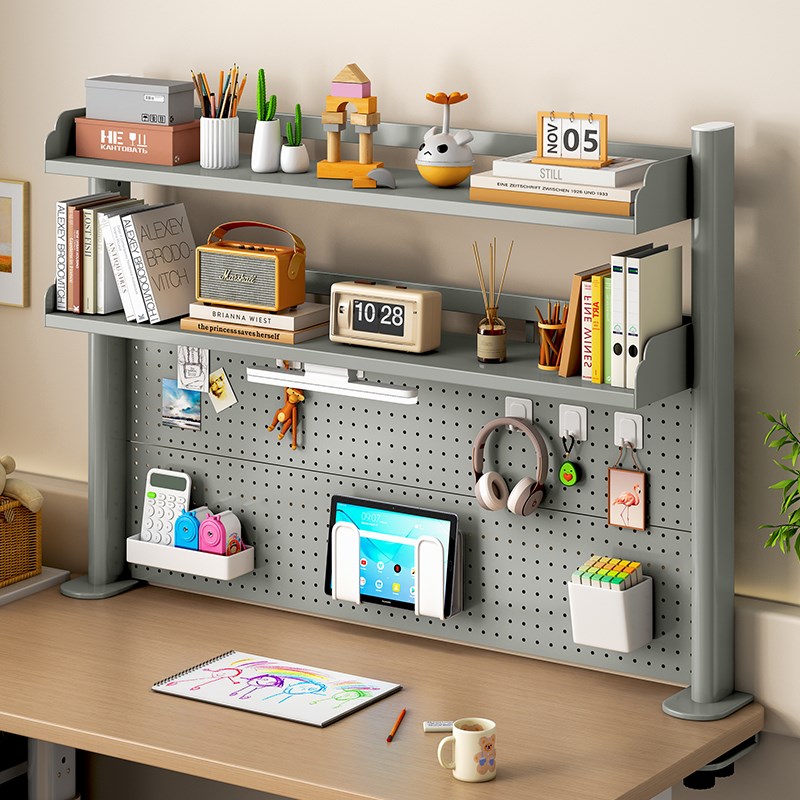 升级款学习桌面洞洞板置物架多层收纳架宿舍电脑桌上家Z用铁艺书