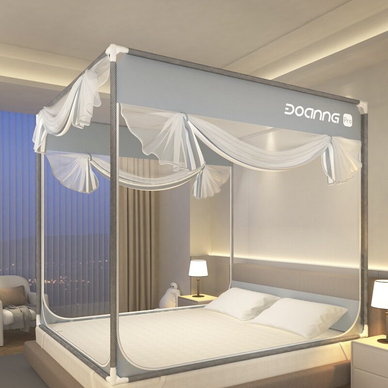 蚊帐卧室坐床支架单买加密三开门1米5单帐纱1.8m式三门全底加密纱