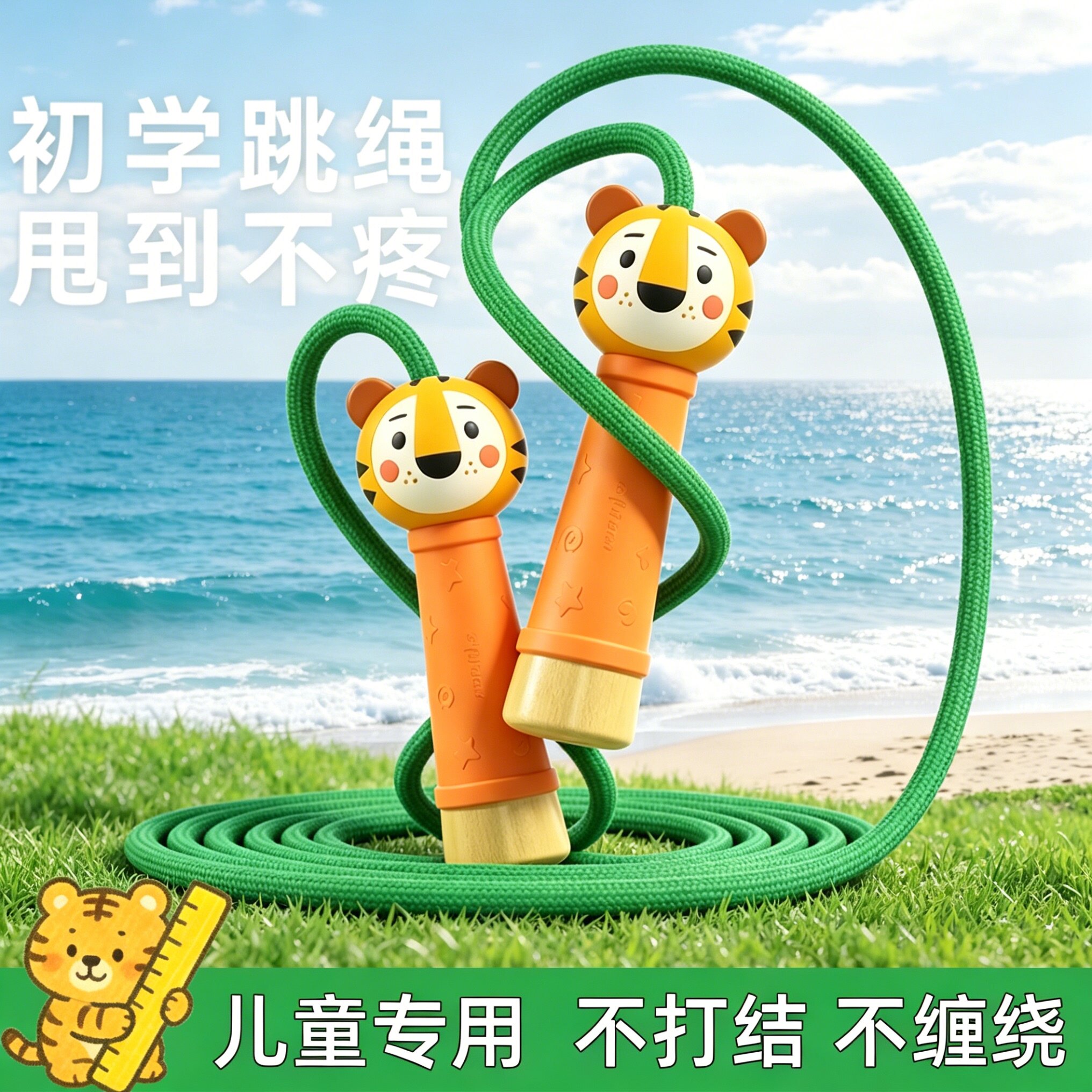 跳绳儿童小学生专用竞速幼儿园运动训练体育木制手柄棉绳考试专用