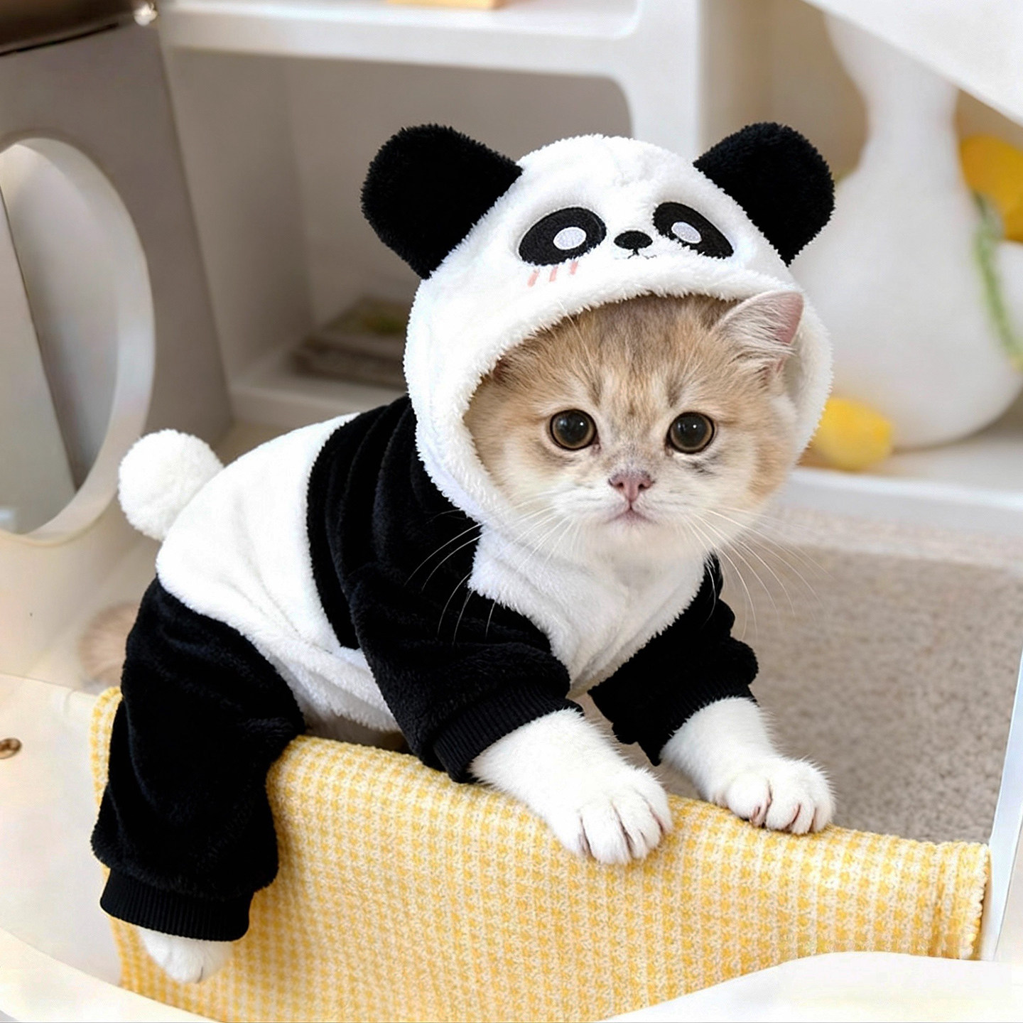 猫咪衣服冬装搞怪熊猫变身银渐层布偶防掉毛狗狗可爱四脚衣秋冬款