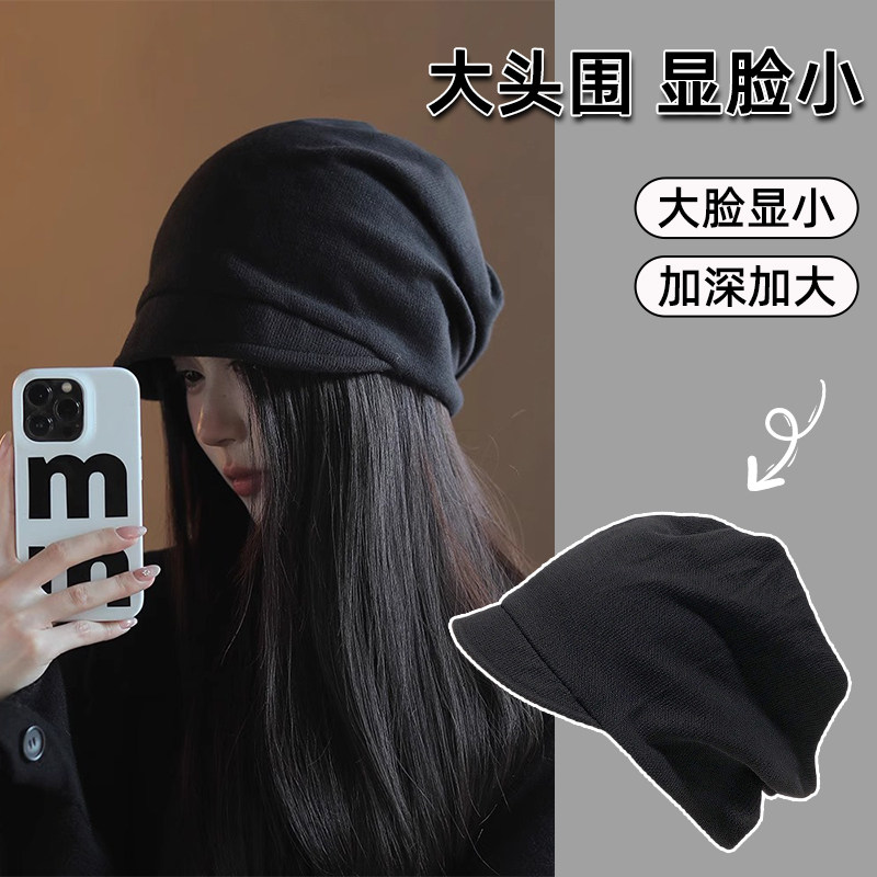 女式过冬帽子2025新款秋冬美式大头围显脸小冷帽户外包头毛线堆堆