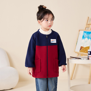 女童秋冬罩衣摇粒绒拉链棉袄羽绒服防脏长袖 围兜 小孩外穿宝宝罩衫