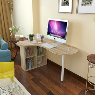 家用转角桌简约台式电脑桌学习写字台书桌书柜组合桌小户型钢木桌