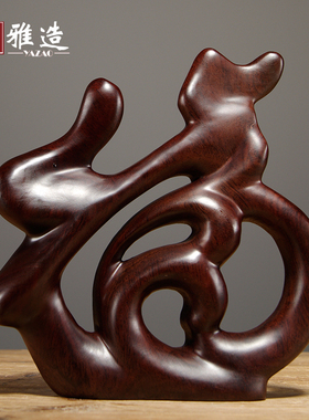 黑檀木雕福字摆件家居玄关装饰工艺品福气临门客厅酒柜电视柜摆件