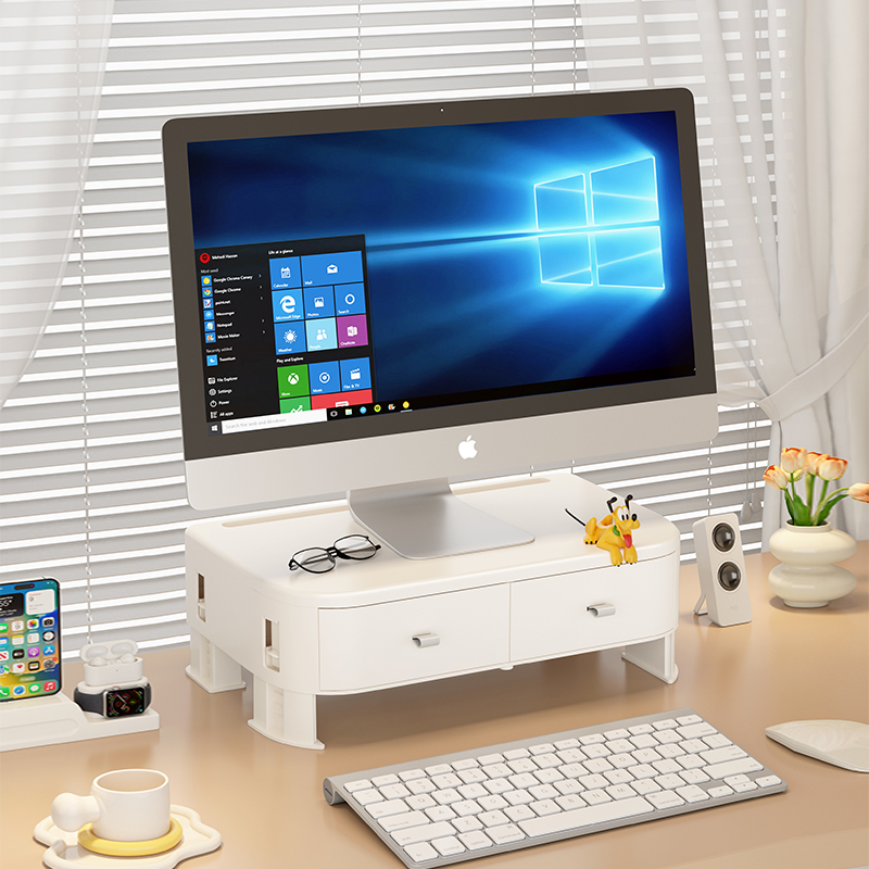 电脑增高架台式显示器升s降式支撑架桌面收纳盒抽屉式办公桌置物