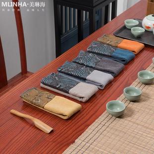 茶席棉麻茶巾吸水茶桌布禅意茶垫抹布家用茶台小方巾茶垫布 新中式