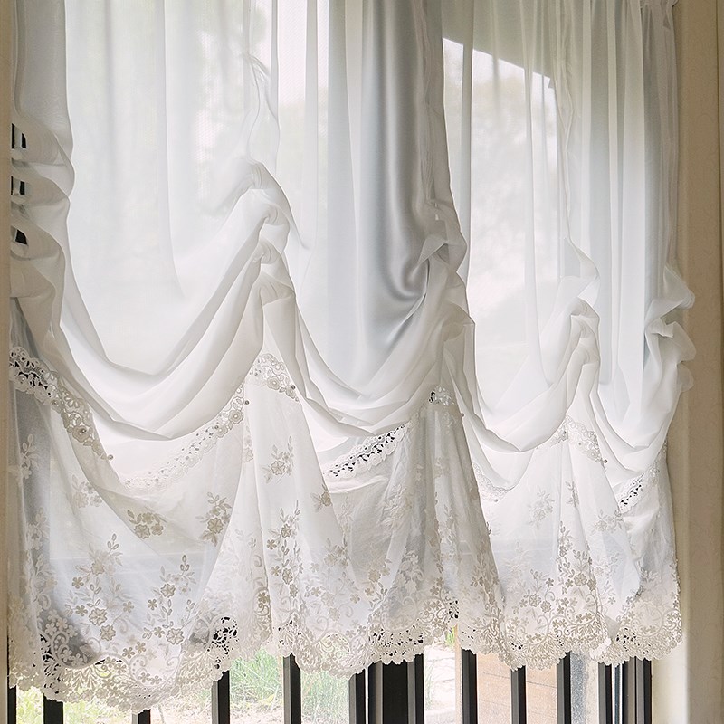 法式刺绣b镂空提拉帘门帘半帘窗帘短款帘隔断帘厨房窗户屏风遮挡