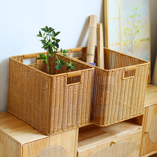 大号仿藤编书架收纳筐定制格子柜置物篮客厅整体橱柜杂物整理箱编