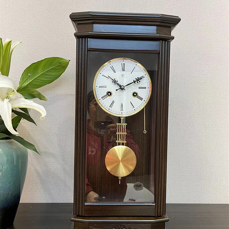 纯铜机芯新中h式座挂两用实木机械座钟整点报时可座可挂多用钟表