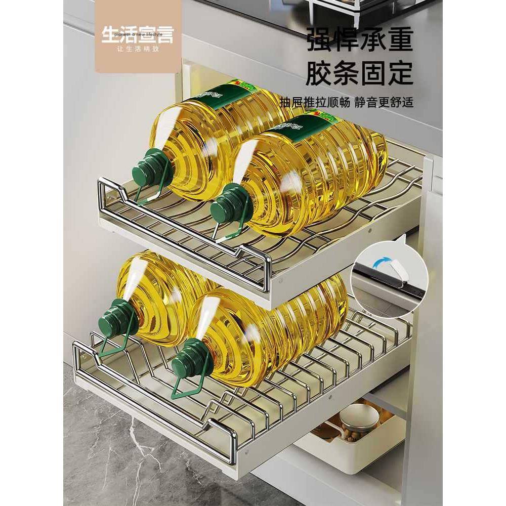 ///不锈钢碗碟收纳架碗盘橱柜拉篮抽屉式内置沥水厨房置物架