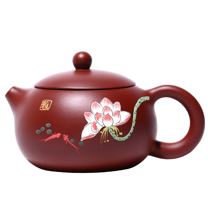 宜兴原矿大红袍手工紫砂壶雅荷西施茶壶球孔出水一壶两杯茶具套装