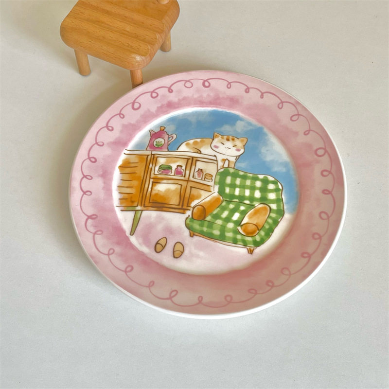 可爱童趣卡通陶瓷盘韩系高颜值家用餐具甜品盘沙拉早餐盘陶瓷平盘